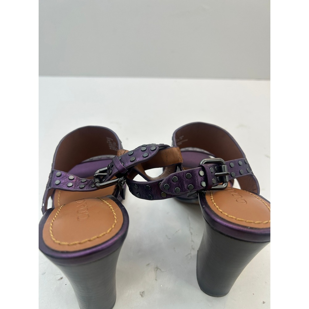 Coach Studded Block Heel Sandals Womens 5.5 Metallic Purple G3174